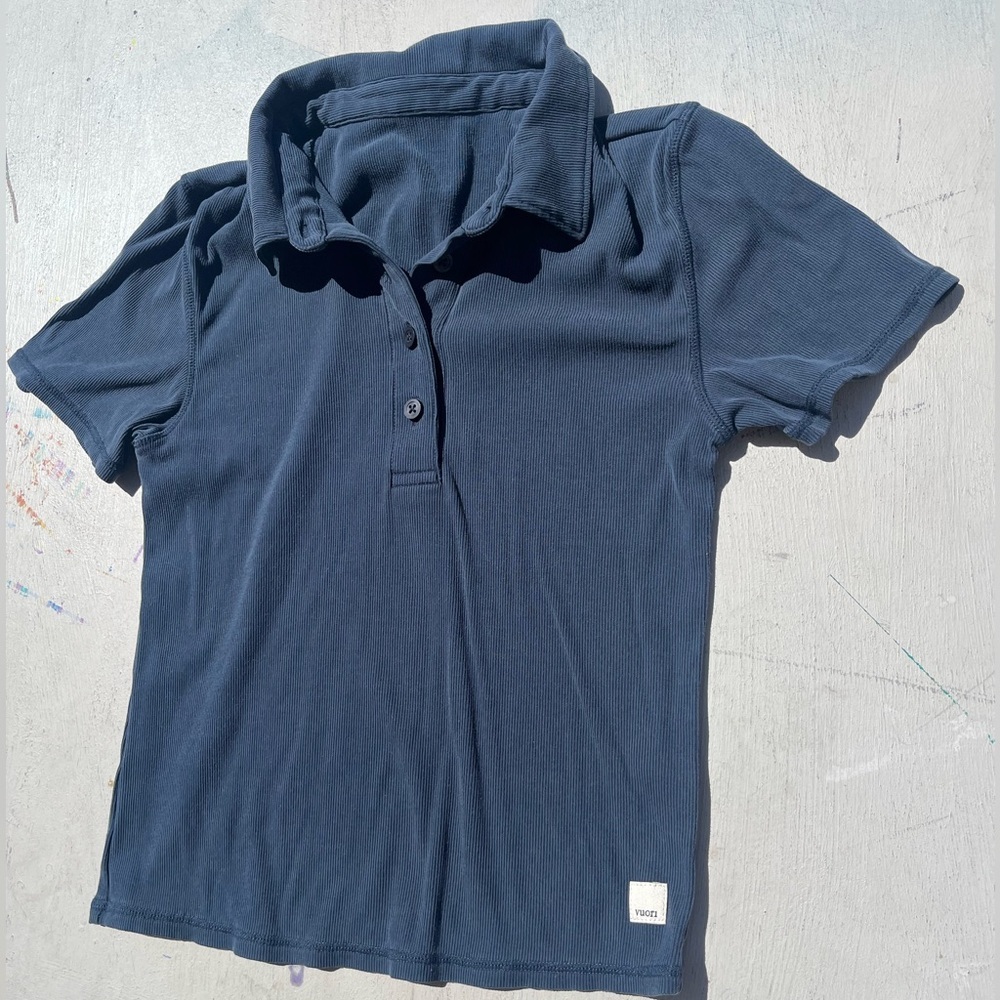 Women's Vuori Polo Blue Gray Solid S Casual Normcore City Classic Prep Business